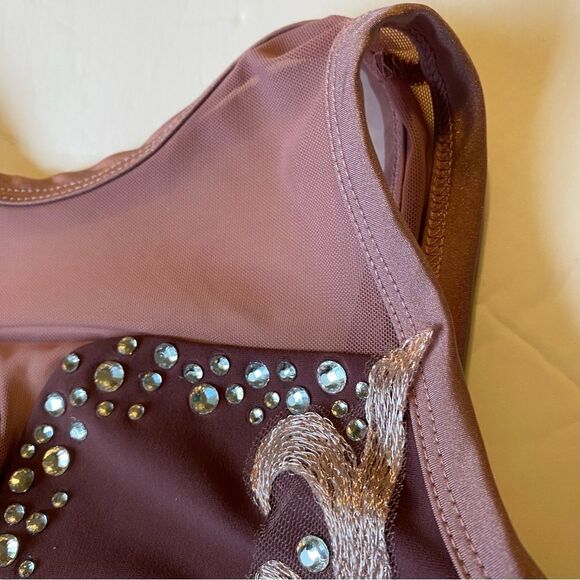 Five 5 Dance costume solo mauve mesh leotard custom rhinestone YXL XLC child - Picture 8 of 14